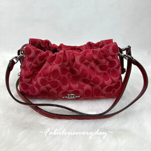 Coach Faye Shoulder Bag Crossbody In Signature Denim/Silver/True Red CDB93 NWT